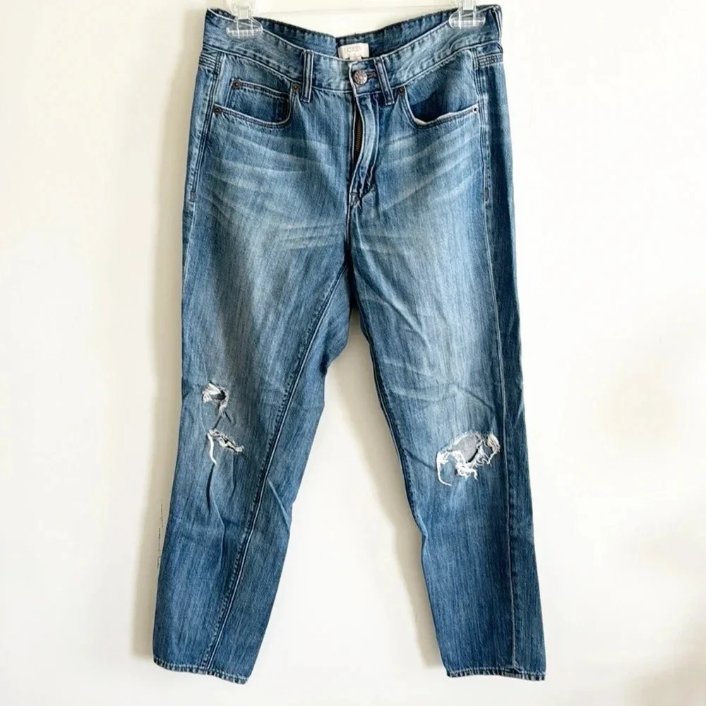 J.crew medium wash distressed baggy straight jeans size 26